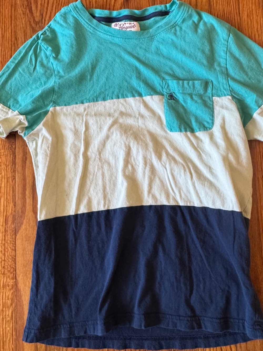 Original Penguin Aqua, White & Navy Colorblock Short Sleeve Tee